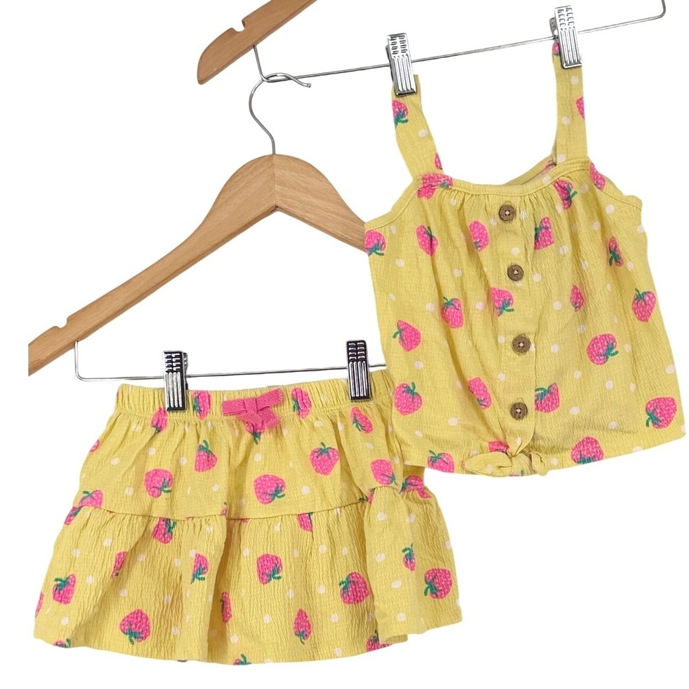 Cynthia Rowley Girls Yellow Strawberry Polka Dot Gauze Top and Skirt Set Size 4